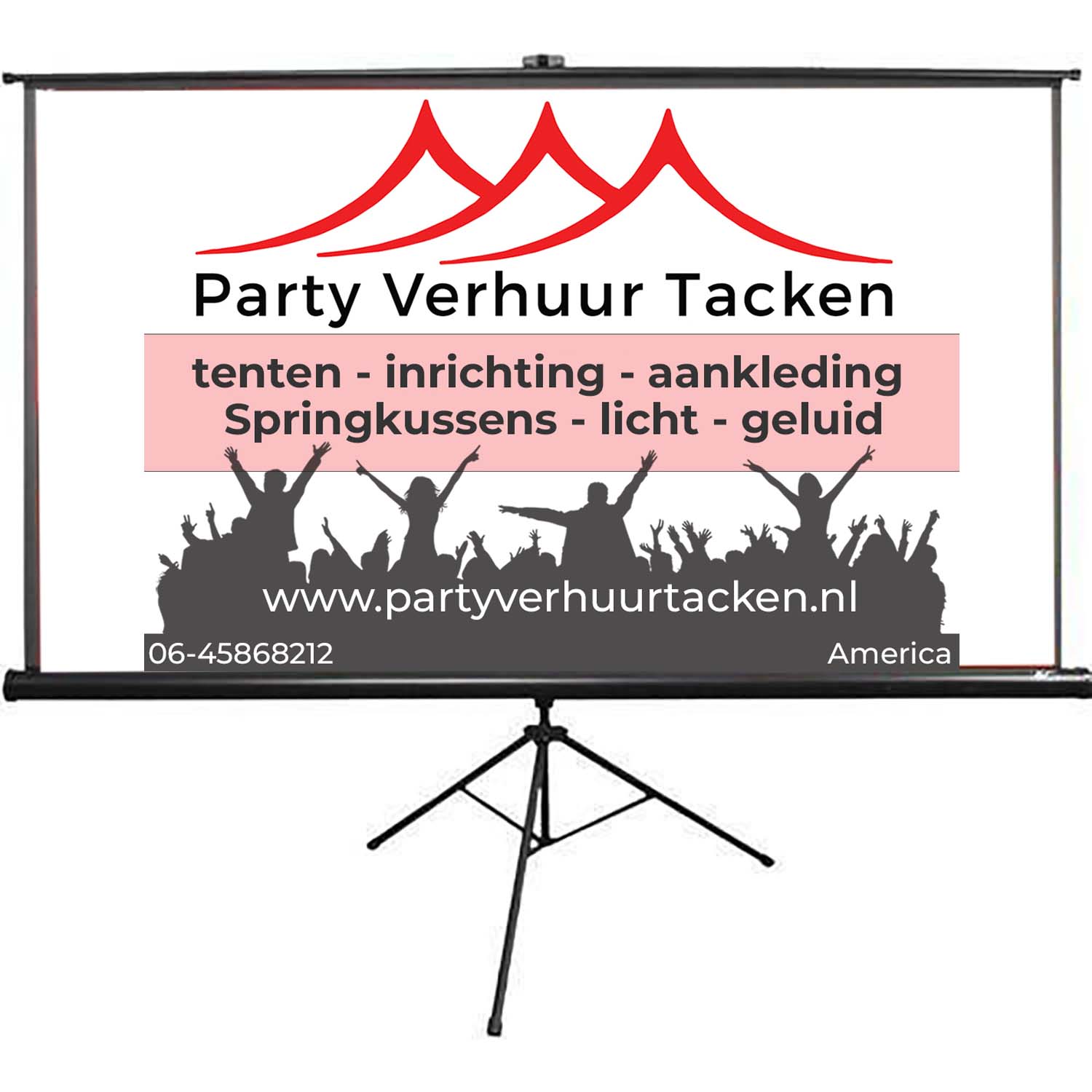 Boodschapper verkoper Parel Projectiescherm op statief | Party Verhuur Tacken